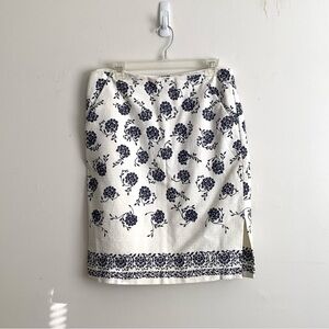 LOFT Cotton White Blue Floral Print Pencil Skirt